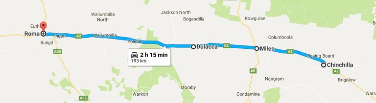Chinchilla to Roma Map